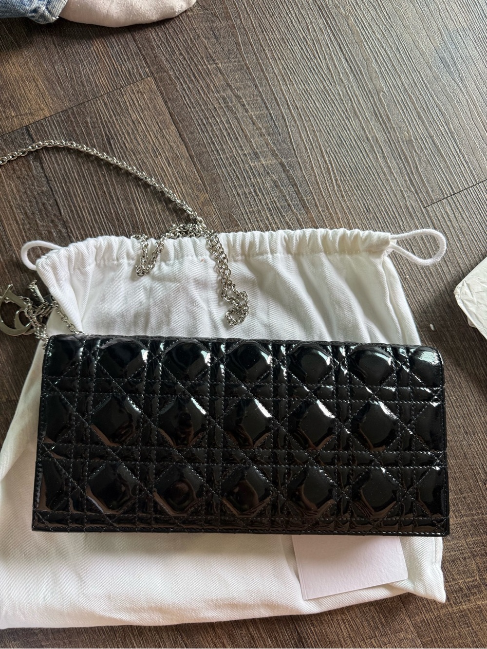 Dior Black Patent Quilted Chain Clutch